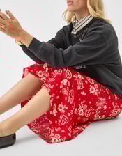 Paisley Print Satin Slip Skirt, Red (RED), large