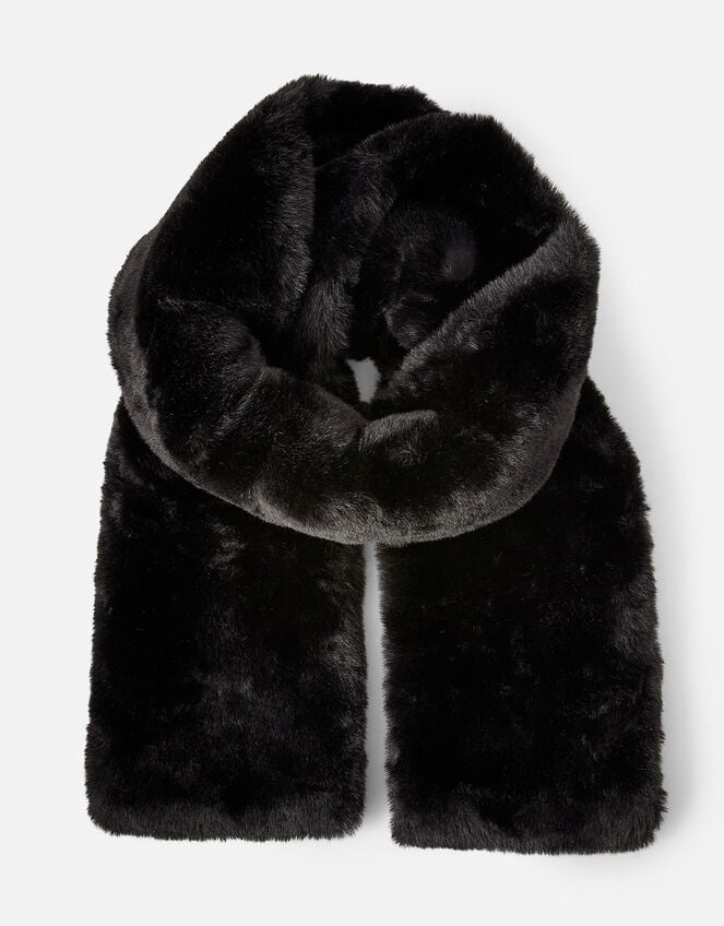 Faux Fur Stole Scarf, Black (BLACK), large