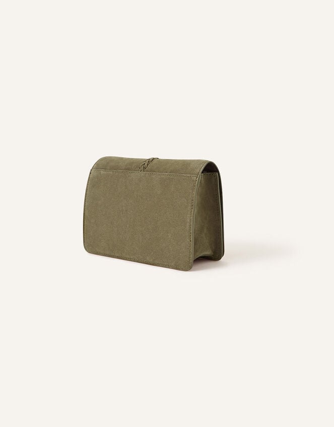 Suede Stitch Detail Cross-Body Bag, Green (KHAKI), large