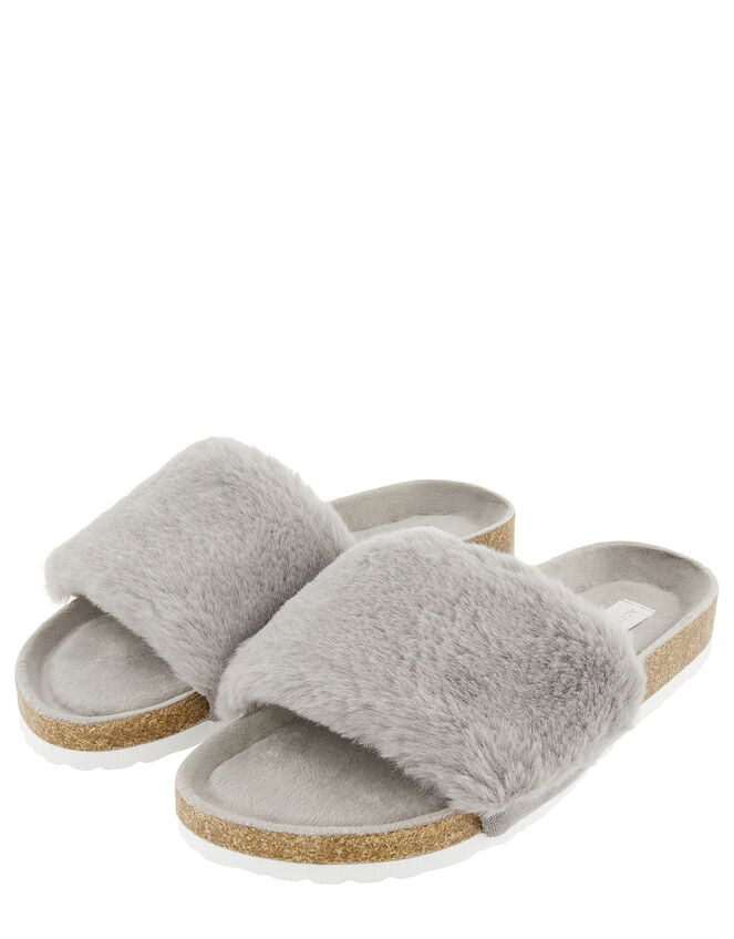 Fluffy Slider with Cork Base, Grey (GREY), large