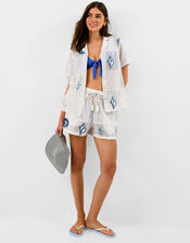 Shell Embroidered Patchwork Shorts, Ivory (IVORY), large