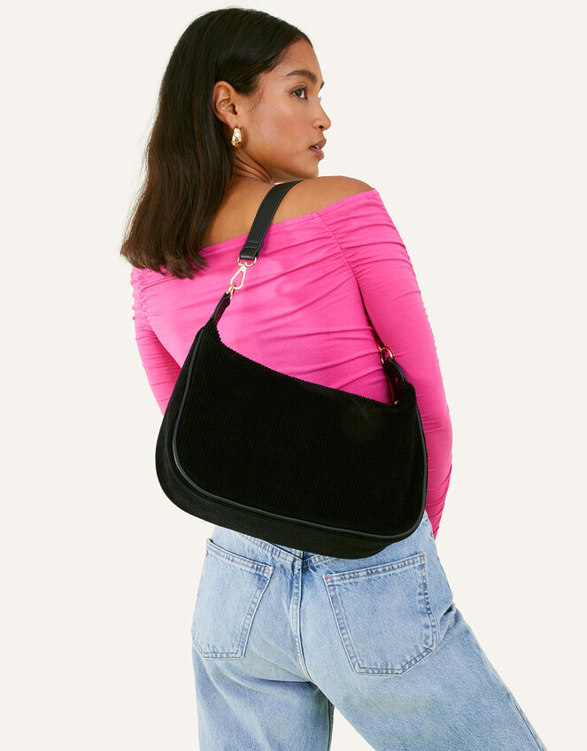 Cord Shoulder Bag, Black (BLACK), large