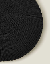Ribbed Knit Beret, Black (BLACK), large
