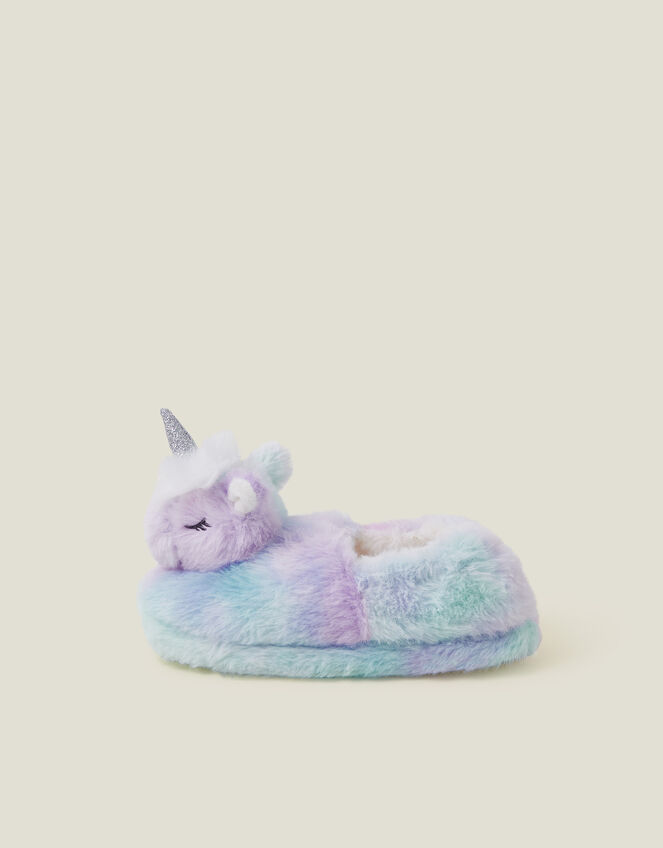Girls Sleepy Unicorn Faux Fur Slippers, Multi (PASTEL MULTI), large