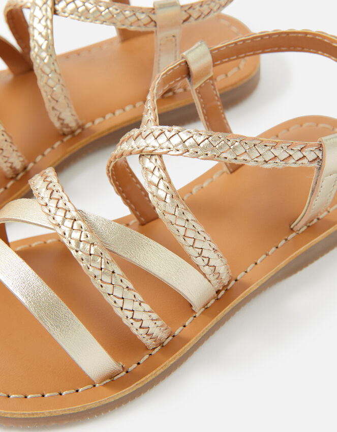 Girls Leather Plaited Strappy Sandals, Gold (GOLD), large