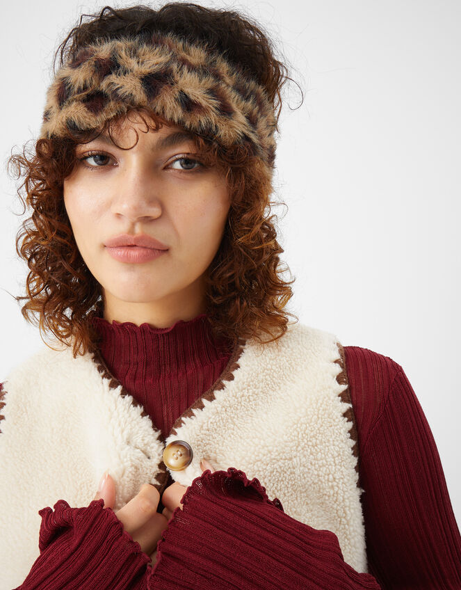 Faux Fur Leopard Print Bando, , large