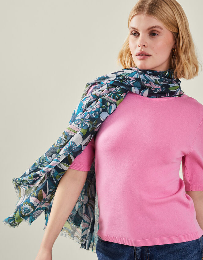 Geometric Floral Scarf, , large