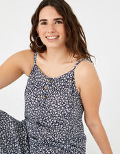 Ditsy Print Romper, Blue (NAVY), large