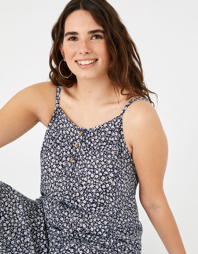 Ditsy Print Romper, Blue (NAVY), large
