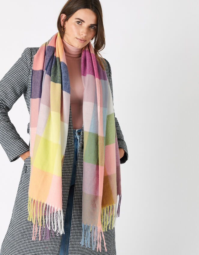 Sadie Colour-Block Check Blanket Scarf, , large