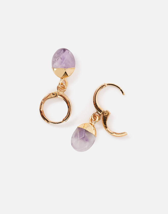 Stone Drop Huggie Hoops, Purple (PURPLE), large