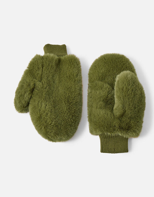 Faux Fur Mittens Green, Green (KHAKI), large