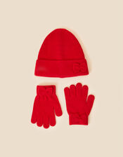 Girls Bow Hat and Glove Set, Red (RED), large