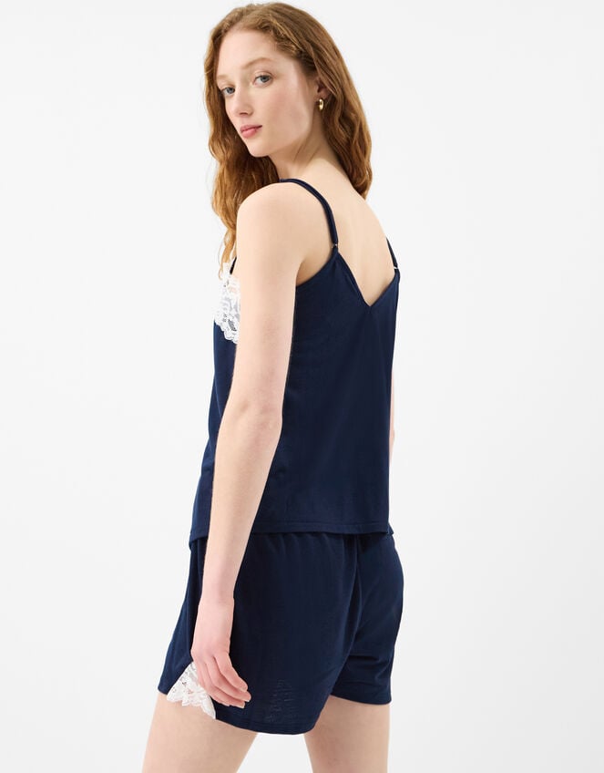 Lace Trim Short Pyjamas Set, Blue (NAVY), large