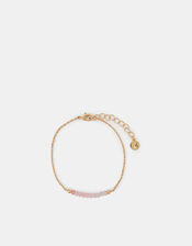 14ct Gold-Plated Quartz Healing Stone Beaded Bracelet, Pink (PINK), large