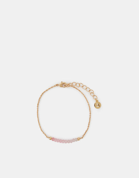 14ct Gold-Plated Quartz Healing Stone Beaded Bracelet, Pink (PINK), large