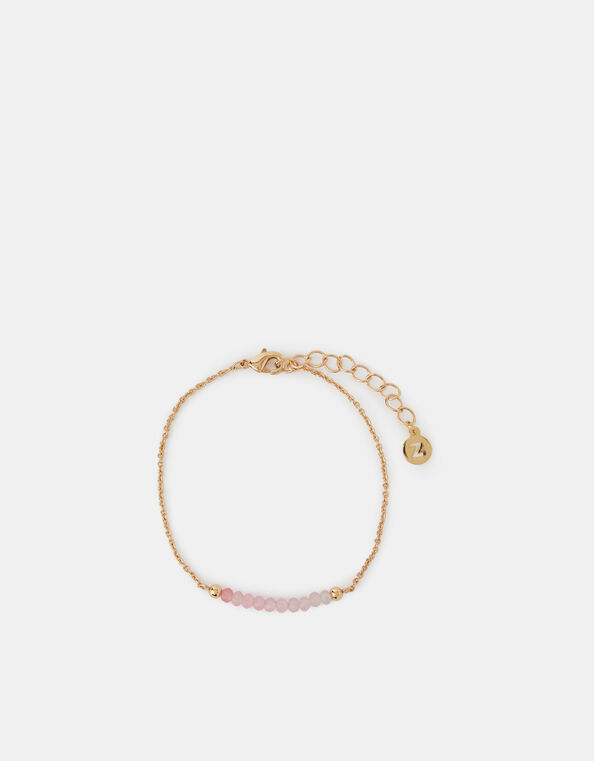 14ct Gold-Plated Quartz Healing Stone Beaded Bracelet, Pink (PINK), large