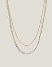 Sterling Silver-Plated Bead Layered Necklace, , large