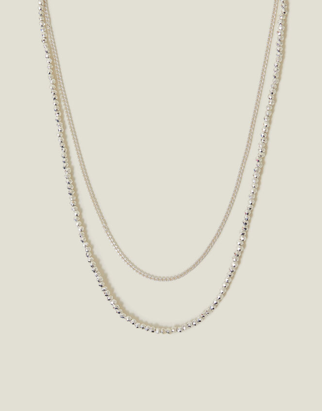Sterling Silver-Plated Bead Layered Necklace, , large