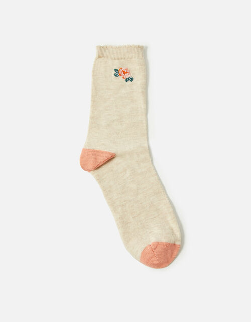 Flower Embroidered Socks, , large