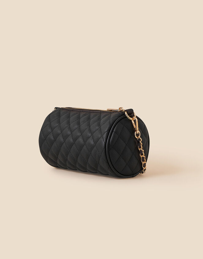 Quilted Barrel Cross-Body Bag, Black (BLACK), large