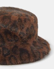 Leopard Faux Fur Bucket Hat, , large