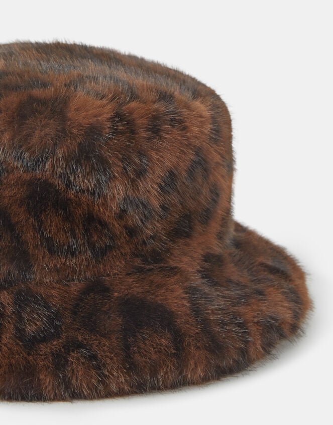 Leopard Faux Fur Bucket Hat, , large