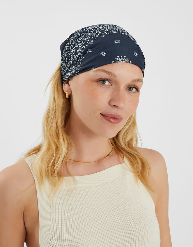 Paisley Bandana Headband Navy, , large