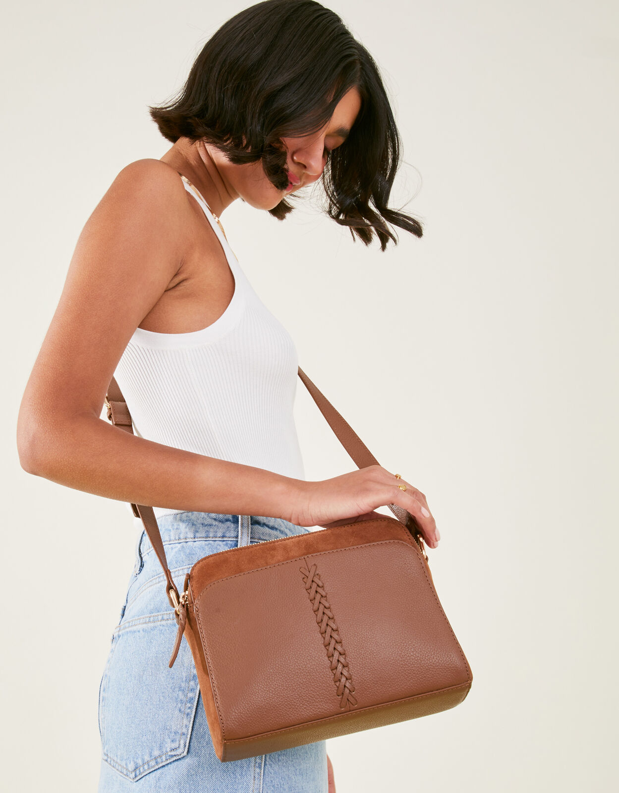 Tan leather store cross body