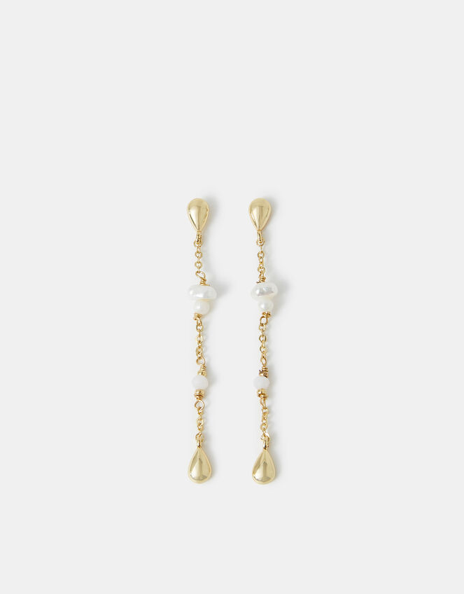 14ct Gold-Plated Pearl Chain Drop Earrings, , large