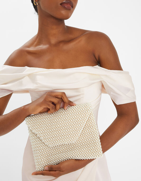 Bridal Pearl Envelope Clutch Bag, , large