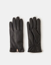 Faux Fur Lined Leather Gloves, Black (BLACK), large