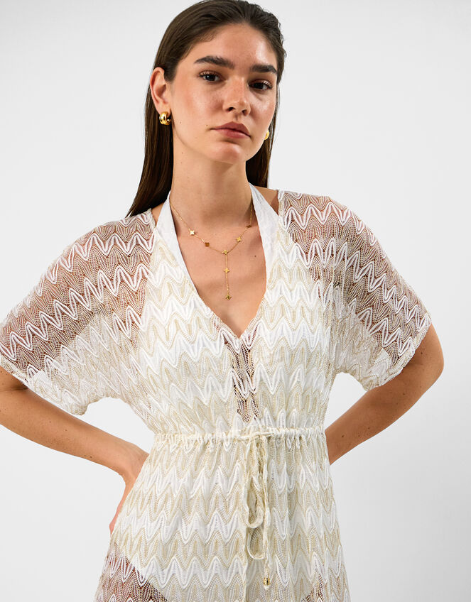 Crochet Maxi Kaftan Dress, White (WHITE), large