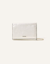 Metallic Chain Sleek Shoulder Bag, Silver (SILVER), large