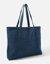 Denim Heart Embroidered Shopper Bag, , large