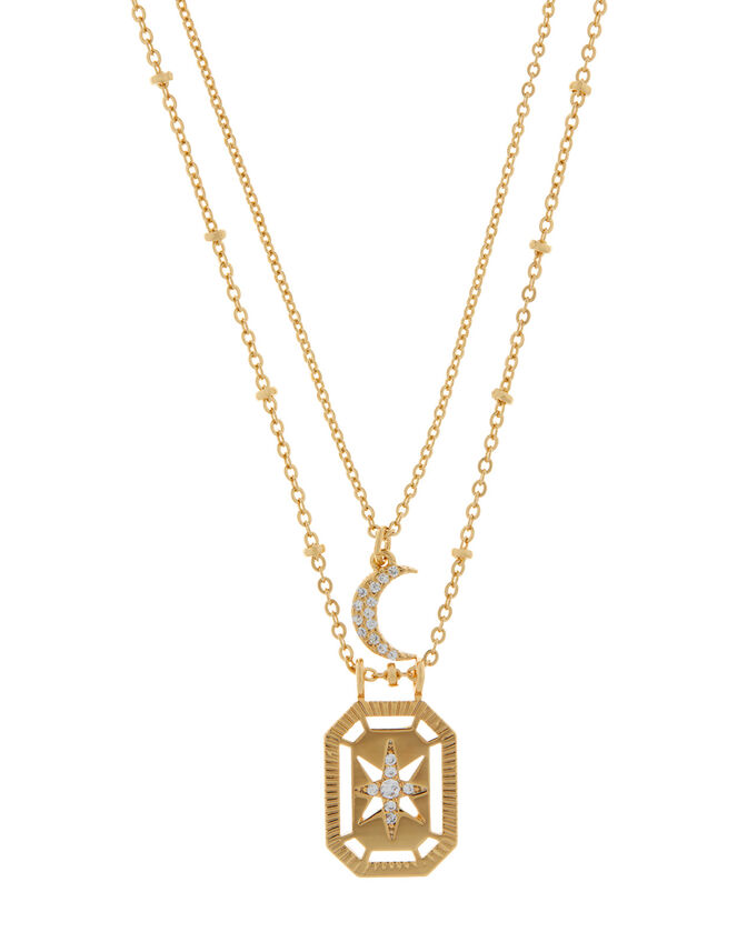 Gold-Plated Celestial Pendant Necklace, , large