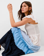 Colour Block Frill Maxi Dress, Blue (BLUE), large