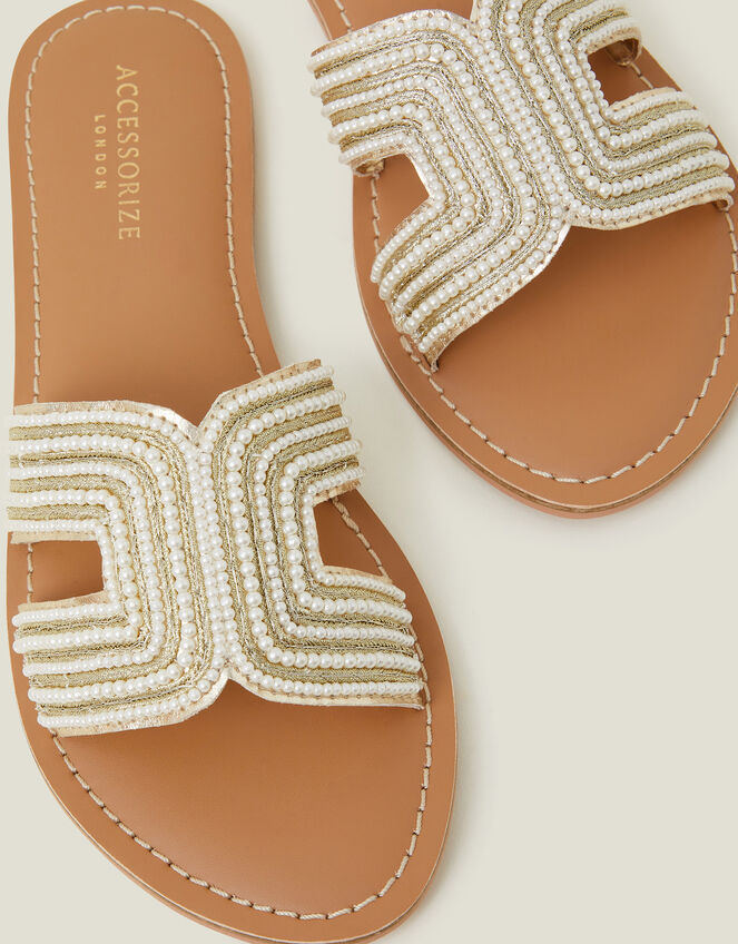 Pearl Embellished Cut-Out Sliders, Cream (PEARL), large