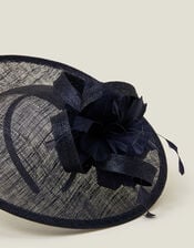 Large Disc Feather Corsage Fascinator, Blue (NAVY), large