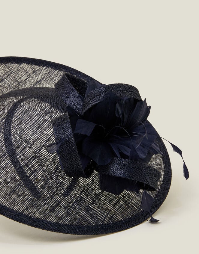 Large Disc Feather Corsage Fascinator, Blue (NAVY), large
