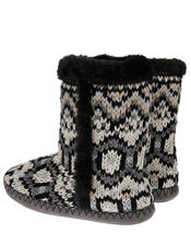 Fairisle Knit Slipper Boots, Black (BLACK/WHITE), large