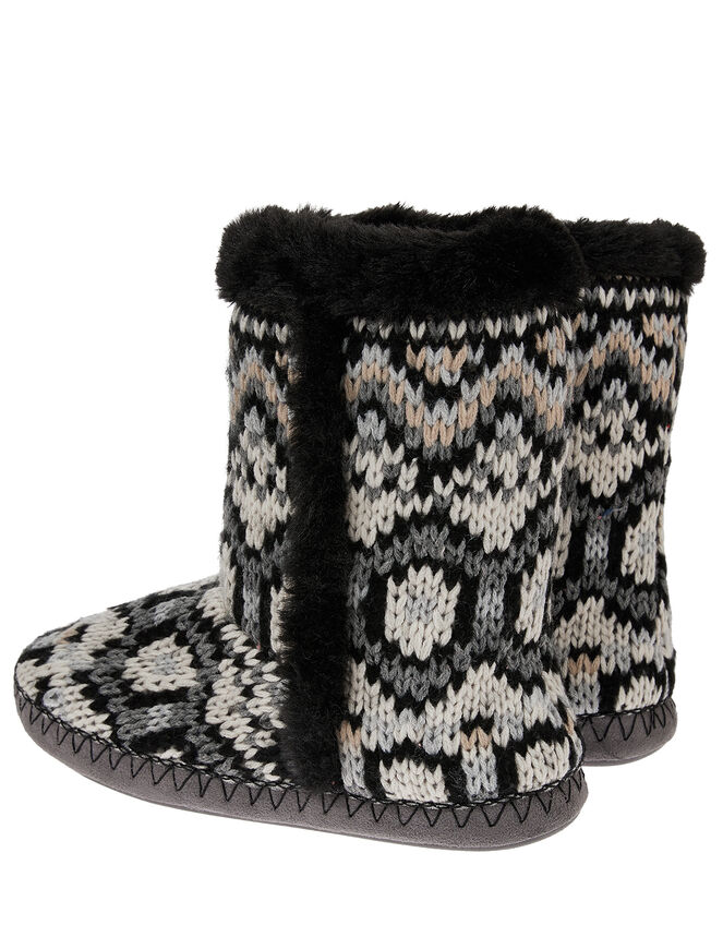 Fairisle Knit Slipper Boots, Black (BLACK/WHITE), large