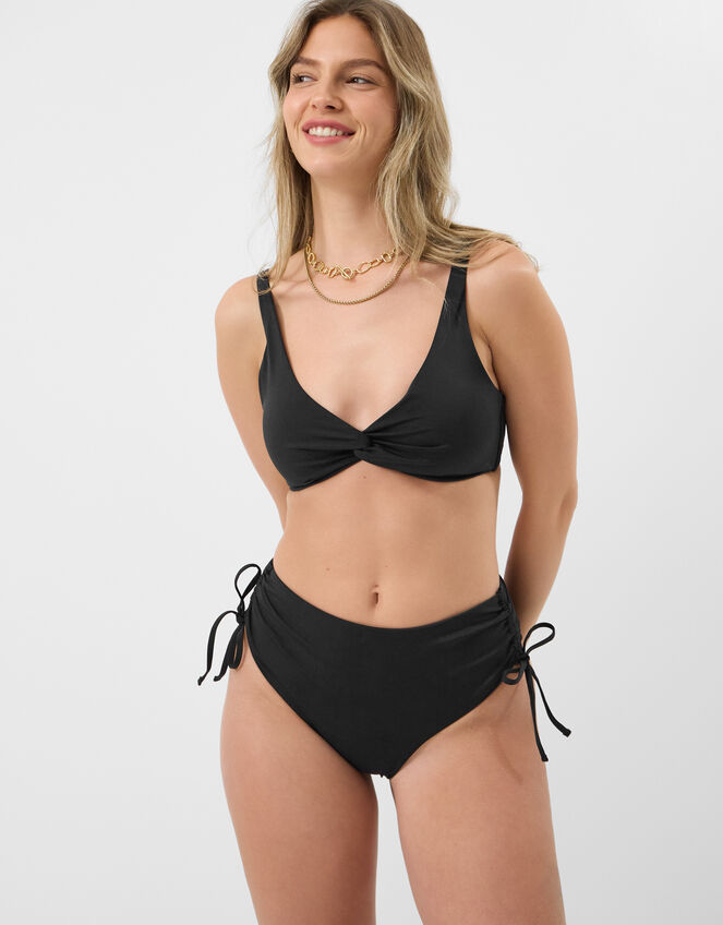 Tie High Waist Shaping Bikini Bottoms, Black (BLACK), large