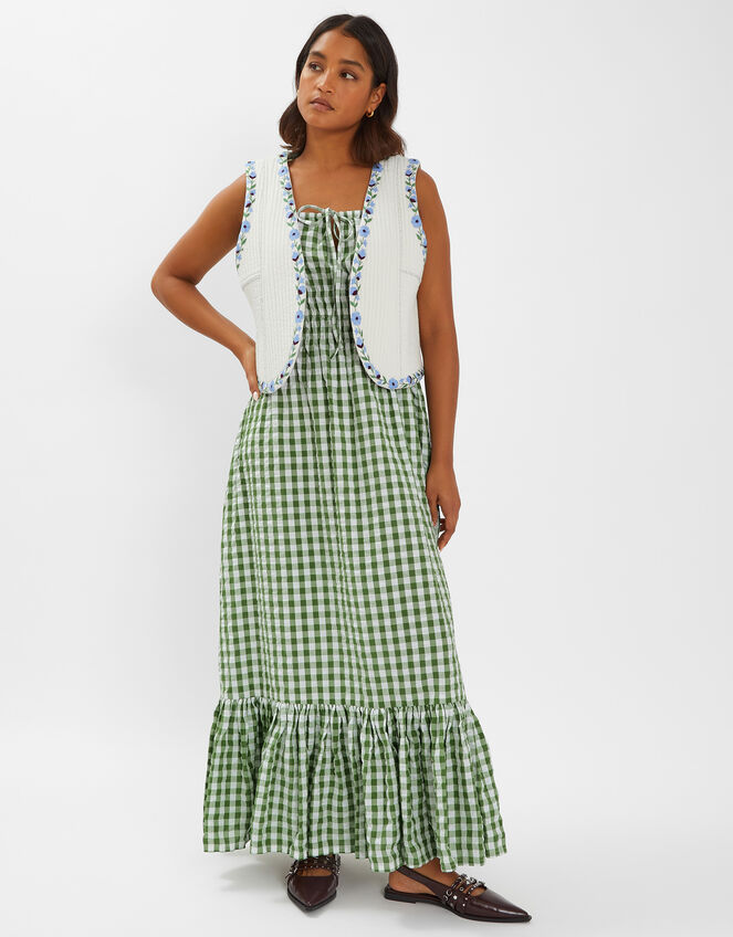 Floral Embroidered Quilted Waistcoat, Ivory (IVORY), large