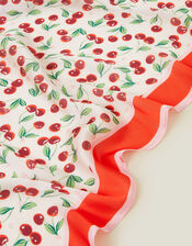 Square Cherry Print Satin Scarf, , large