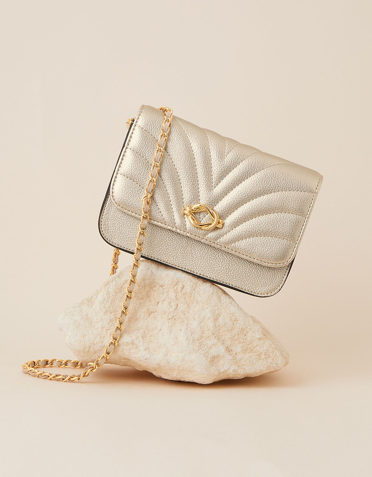 Chain Strap Quilted Cross Body Bag Gold