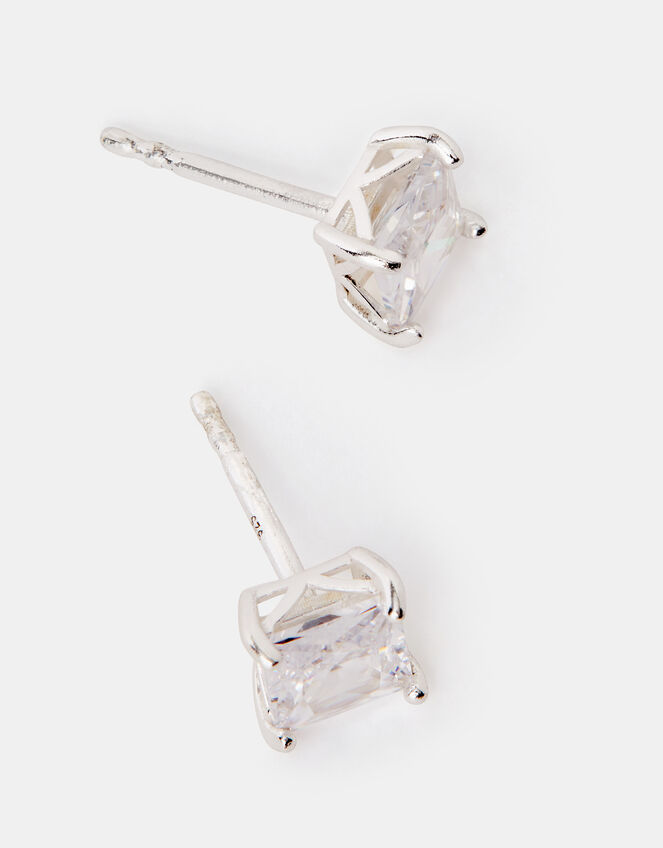 Sterling Silver Princess Cut Stud Earrings, , large