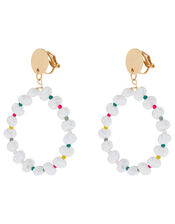 Pearl and Bright Bead Clip-On Doorknocker Earrings, , large