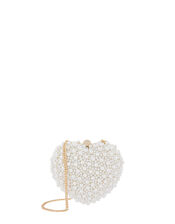 Pearl-Embellished Heart Clutch, , large