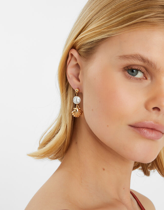 Seashell Drop Earrings Gold, , large